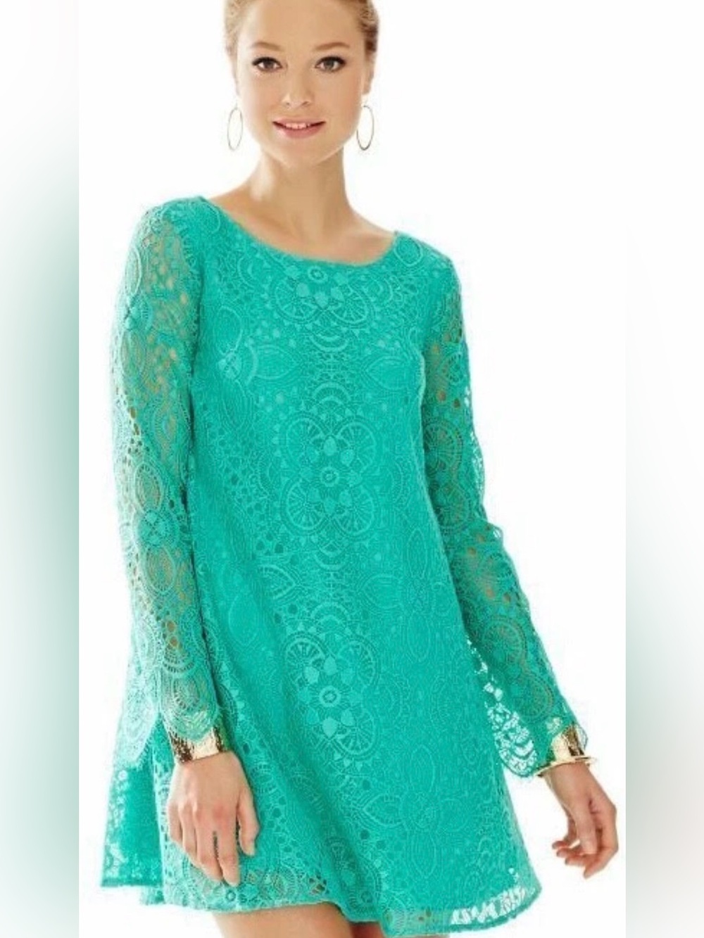 Lilly Pulitzer Colette Jewel Green Sunburst Lace A Line Dress Large - C52-101